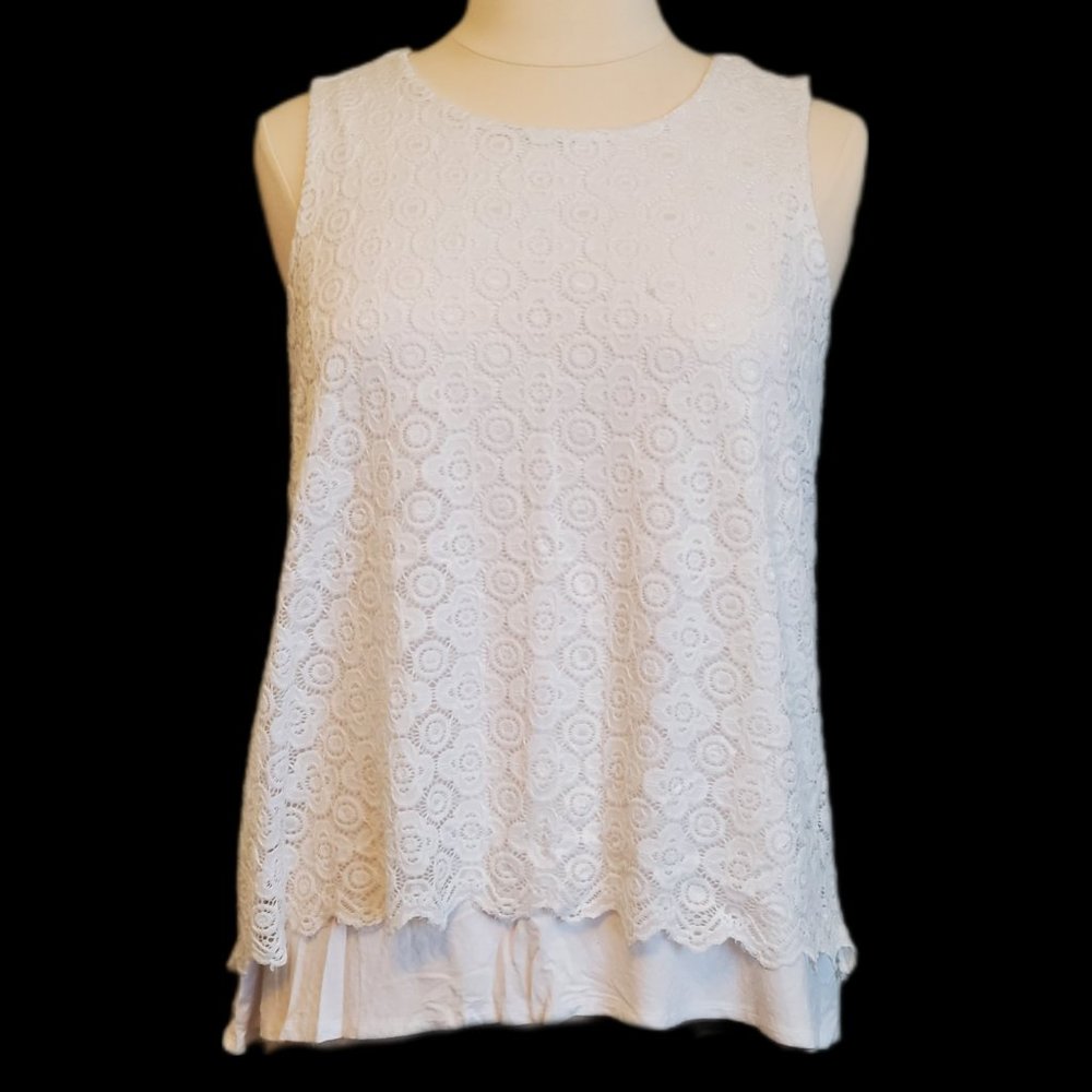 Roz & Ali White Crochet Lace Tank Top Size 2X
